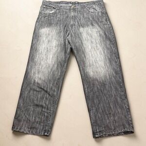 Y2K Brooklyn Xpress Mens Acid Wash Grey Wide Leg Baggy Jeans 44x32 Streetwear